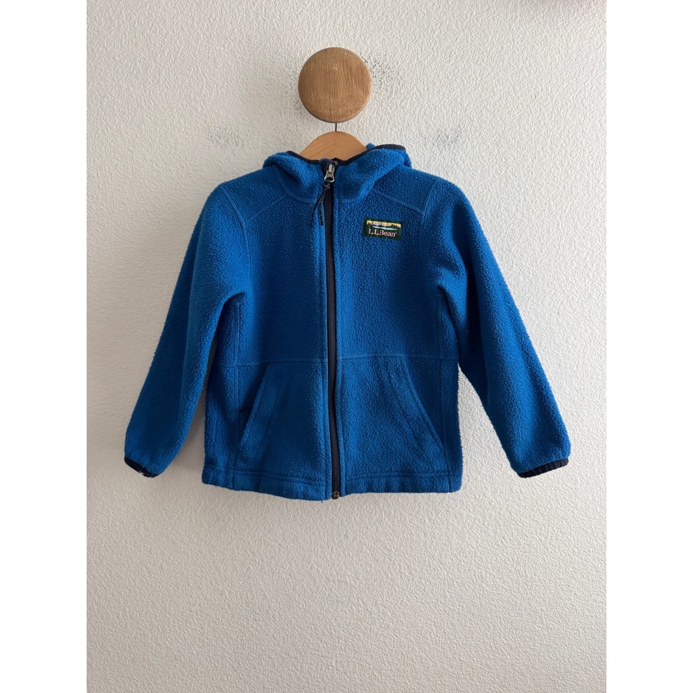 LL Bean Kids Blue Hi-Pile Fleece Full Zip Hooded Jacket Size S 4 505573